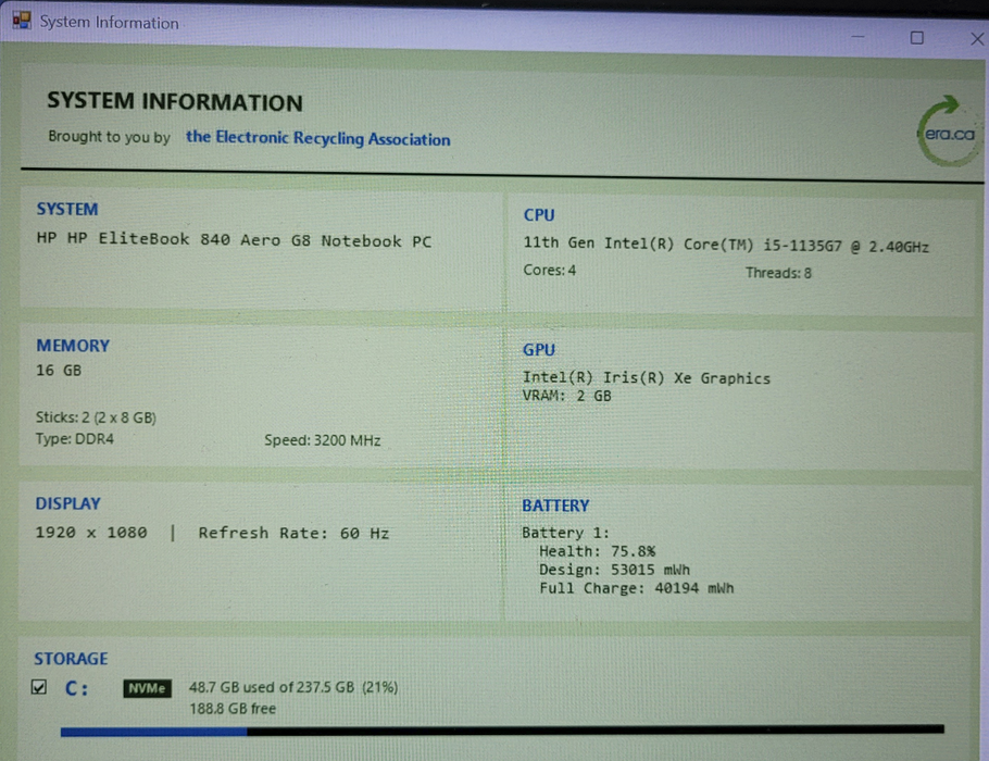 HP EliteBook 840 Aero G8 i5-1135G7 2.40GHz 16GB DDR4 256GB NVMe|READ!!  Lap200