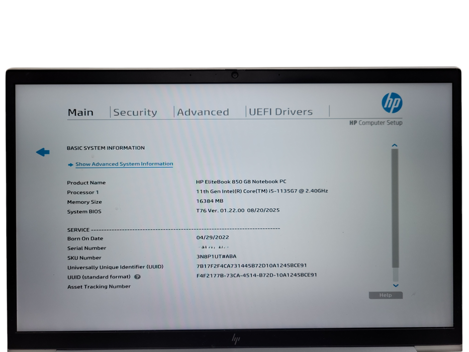 HP EliteBook 850 G8 Core i5-1135G7 16GB DDR4 256GB SSD ! Lap200