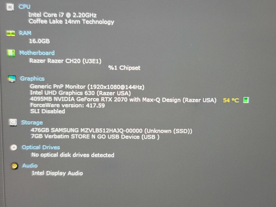 Razer Blade 15" Advanced 2019 i7-8750H 16GB DDR4 RTX 2070 512GB SSD  β Lap200