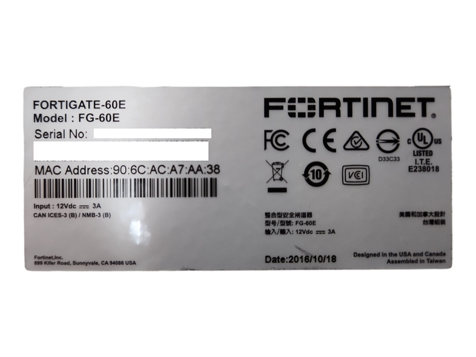 Fortinet Fortigate-60E FG-60E, Network Security Firewall, Factory Reset