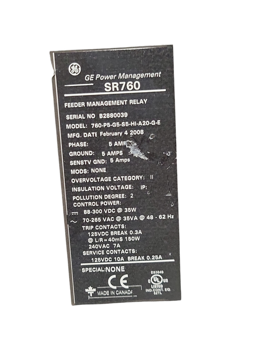 GE Feeder Management Relay SR760 760-P5-G5-S5-HI-A20-G-E _