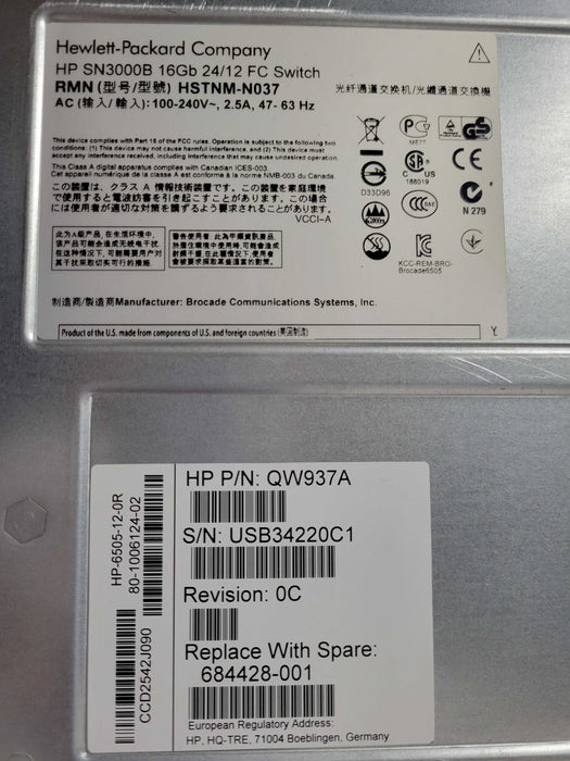 HP SN3000B 16Gb 24/12 FC Switch QW937A 12-Ports active with 12x SFPs _