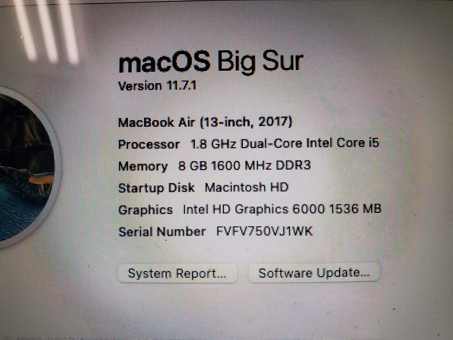 Apple MacBook Air 13"  2017 A1466 i5 1.8GHz 8GB RAM 128GB ssd