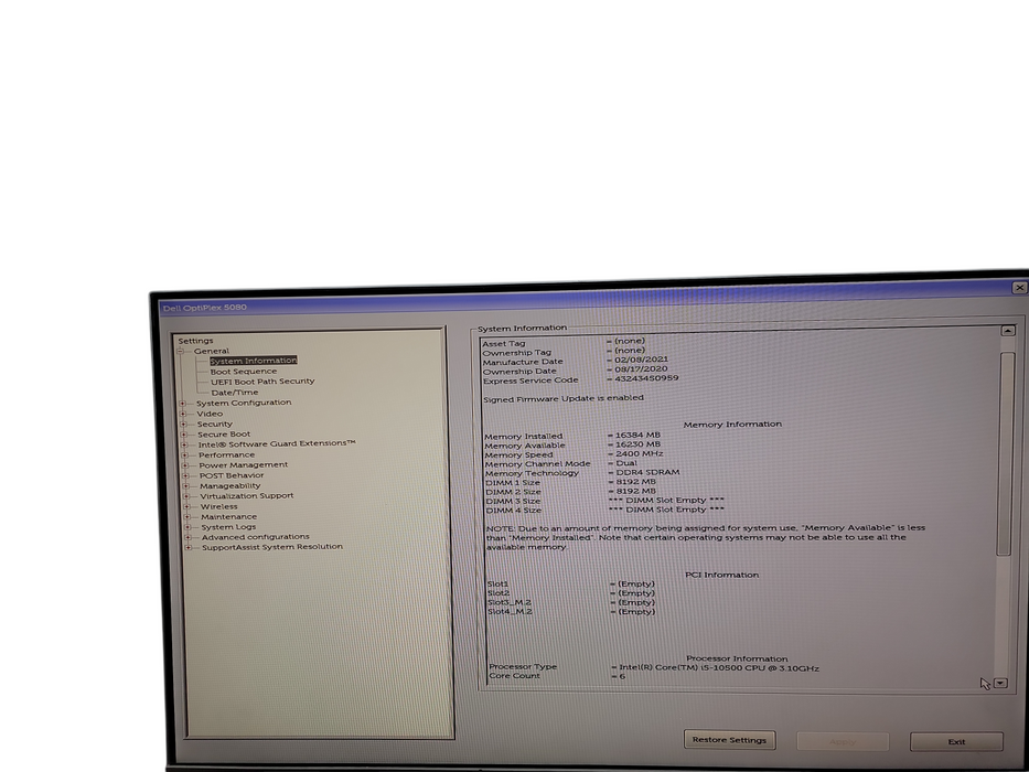 Dell OptiPlex 5080 SFF i5 - 10500 @ 3.10GHz 16GB DDR4 Ram  θ