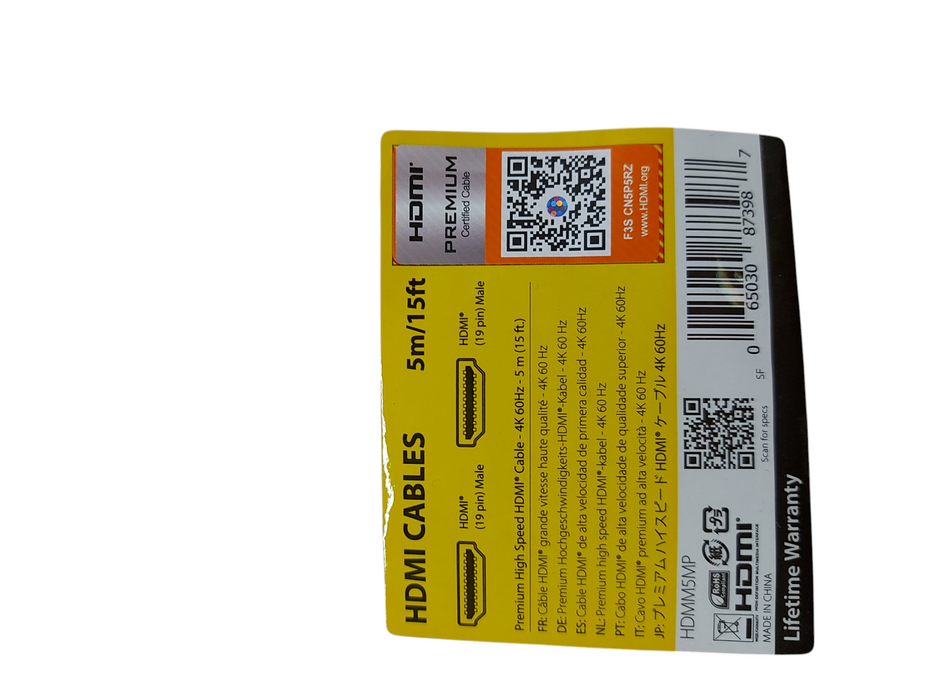 Lot 2x Startech 15ft (5m) Premium Certified High Speed Hdmi Cable 4k 60hz