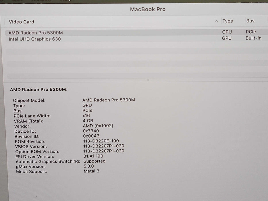Apple Macbook Pro 2019 16" 6-Core i7-9750H@2.6GHz 16GB DDR4 500GB SSD GPU