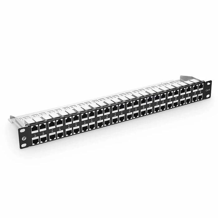 FS.COM 48-Port Cat6 Shielded Patch Panel 1U Rack Mount C6P-S48FT1U Ethernet Q