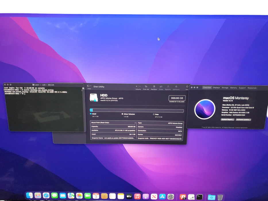 Apple iMac 27" 5K A1419 2015, i5-6500 3.20 GHz , 16GB RAM, 1TB HDD