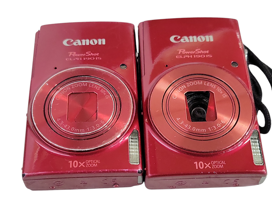 Lot of 2x Canon Power Shot Elph 190 IS 10x Zoom Digital Camera Red. READ _