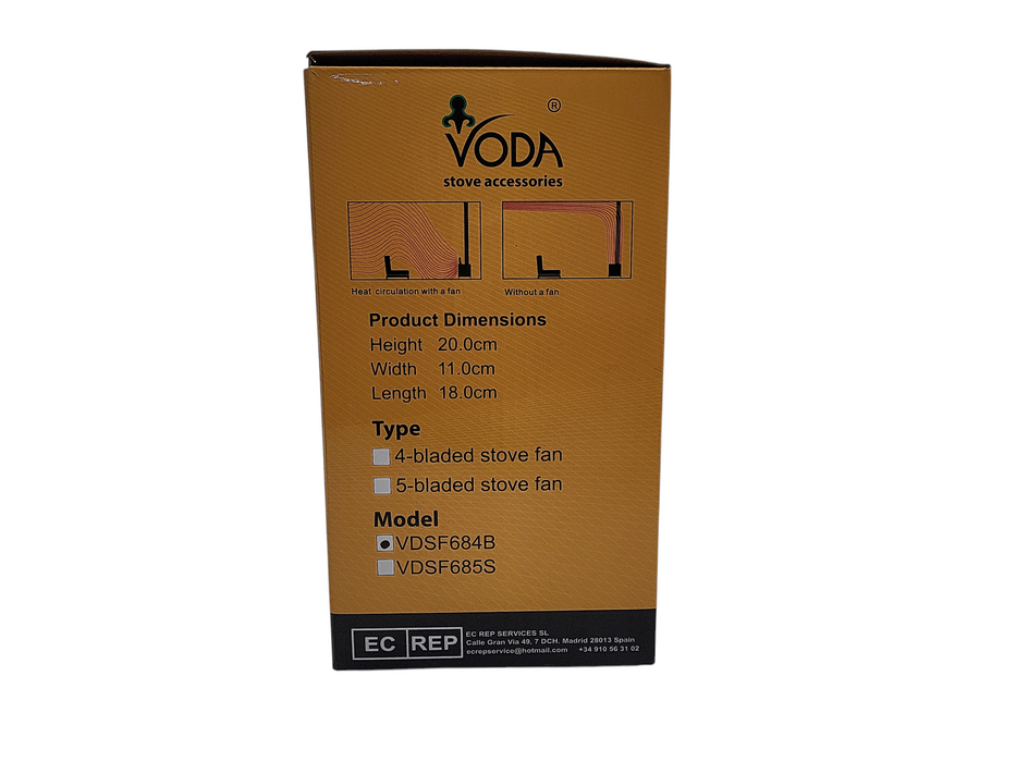 Brand new Heat Powered Stove Fan VDSF684B VODA 4-Blade Q$