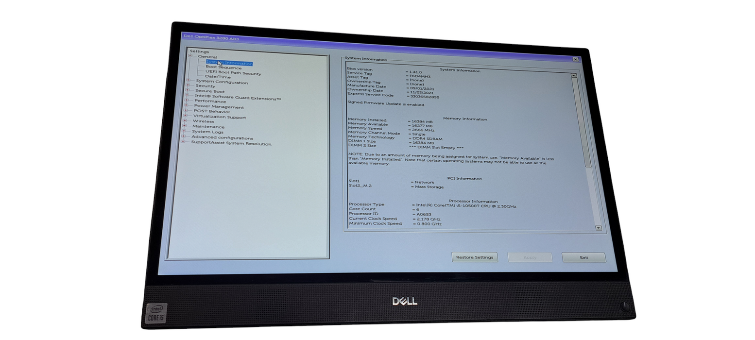 Dell OptiPlex 3280 AIO i5-10500T CPu|16GB RAM|256GB NVMe W/ AC