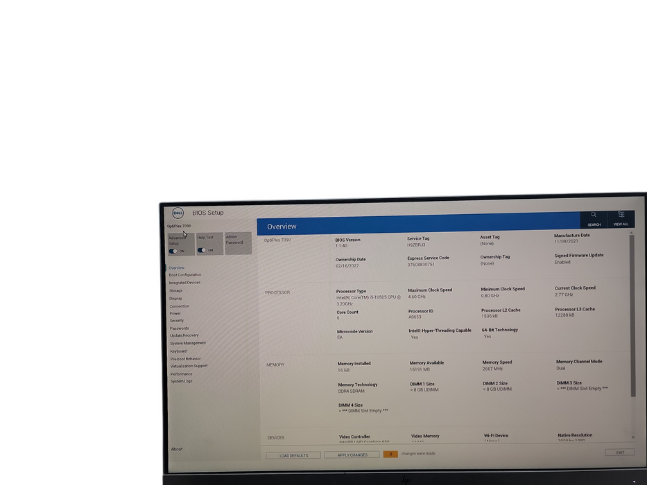 Dell Optiplex 7090 i5 - 10505 @ 3.20GHz 16GB DDR4 Ram θ
