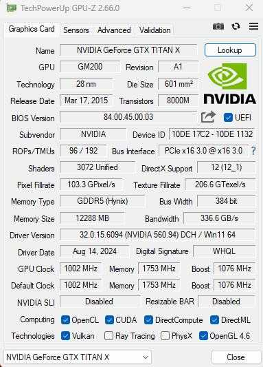 NVIDIA GEFORCE TITAN X 12GB GDDR5
