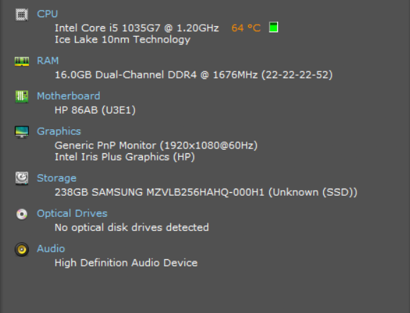 HP Pavilion 15-cs3003ca 15.6", i5-1035G7 1.2GHz, 16GB DDR4, 256GB NVMe  Lap200