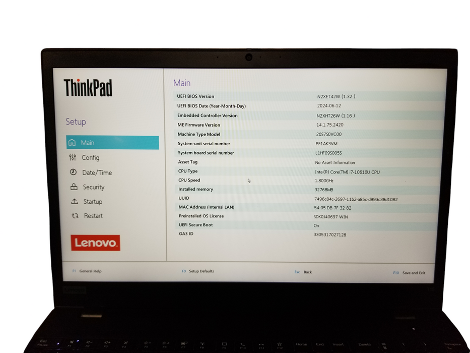 Lenovo ThinkPad T15 Gen 1 Core i7-10610U 32GB RAM DDR4 256GB NVMe W/Adapter  Lap200