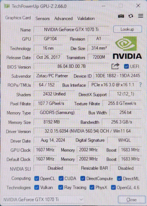 ZOTAC GeForce GTX 1070Ti | ZT-P10710G-10P 8GB Graphics Card