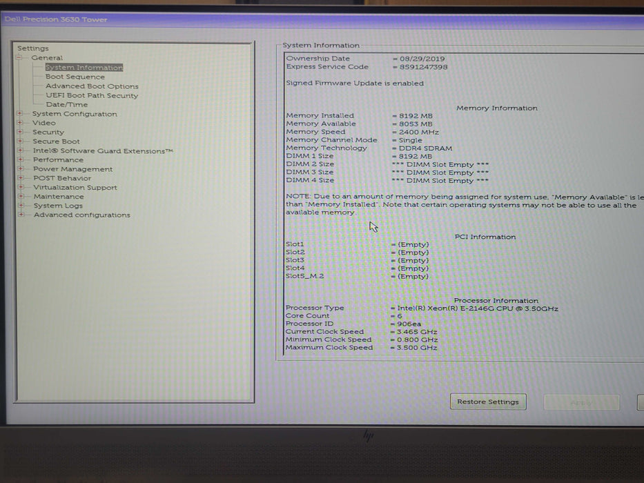 Dell Precision T3630, Xeon E-2146G 3.50GHz 6-Core, 8GB DDR4, 2TB HDD _