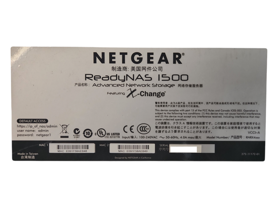 ReadyNAS 1500 4-Bay NETWORK STORAGE Model: RNRX442E w/ 3x 2TB HDD