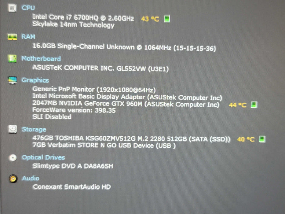 ASUS ROG GL552V i7-6700HQ 16GB RAM GTX 960M 512GB M.2 SSD  β BudLap
