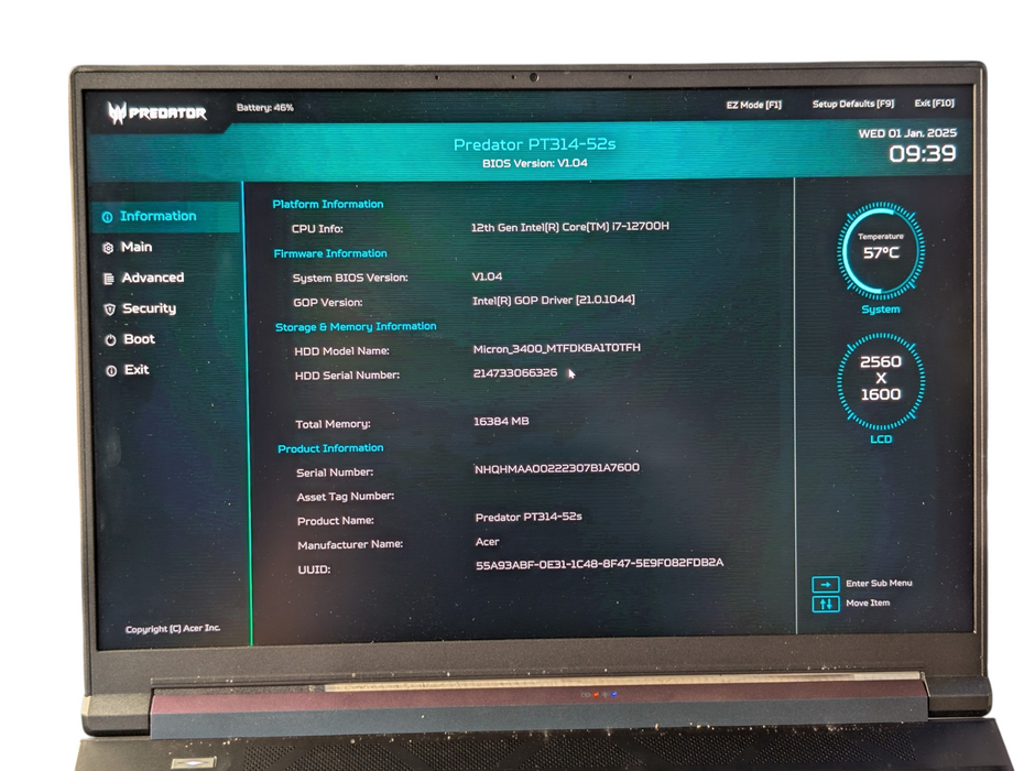 Acer Predator Triton 300 SE Intel Core i7-12700H 16GB RAM 1TB NVMe SSD  - Lap200