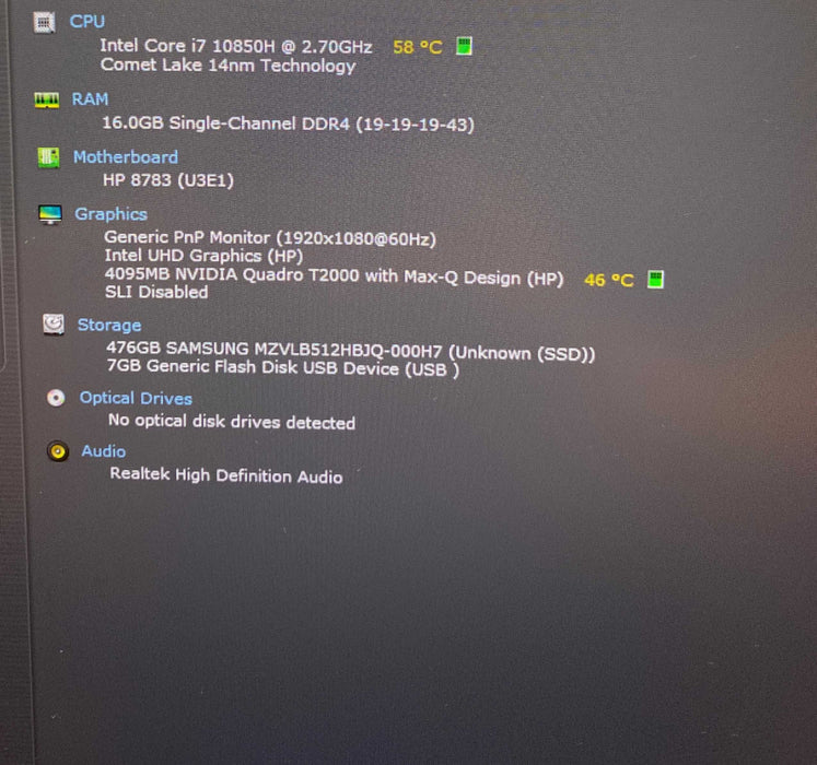 HP ZBook Fury 15 G7 15" i7-10850H vPRO QUADRO T2000 4GB GPU 16GB RAM 512SSD  Lap200