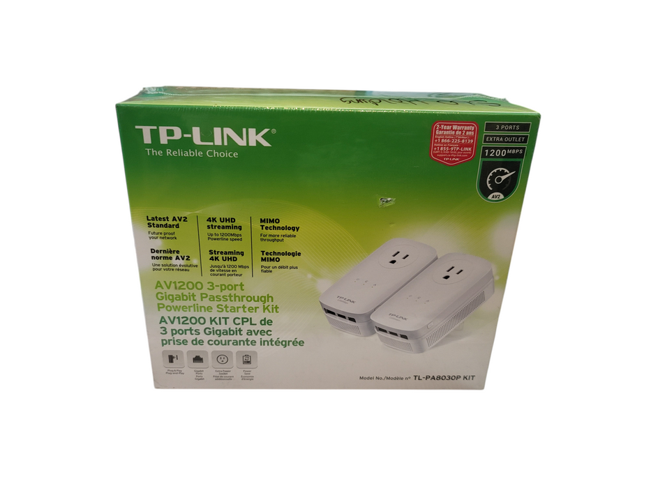 TP LINK AV1200 3-Port Gigabit Passthrough Kit Powerline Starter Kit  β