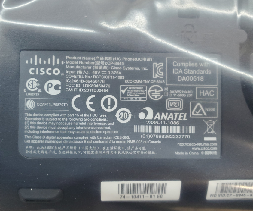 Cisco Unified Phone 8945 | Standard Handset | CP-8945-K9 | New Open Box