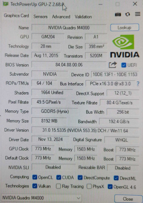 Dell/NVIDIA Quadro M4000 8GB GDDR5 4x Display Ports Graphics card _