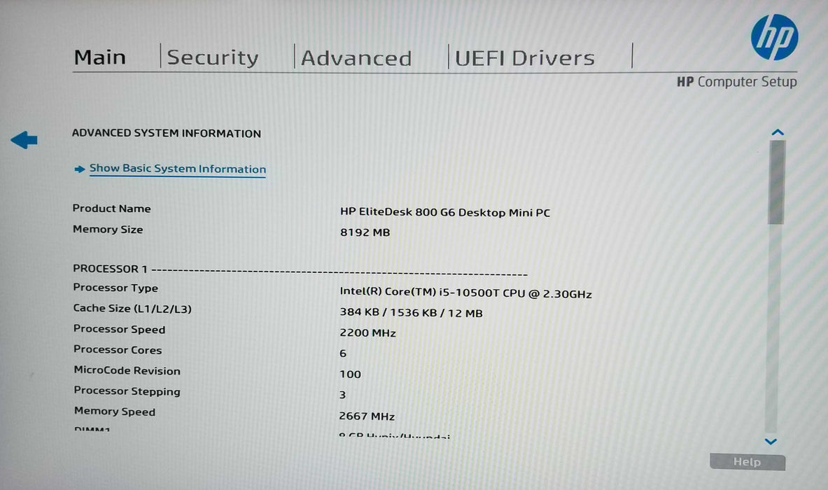 HP EliteDesk 800 G6 Mini Intel i5-10500T CPU 8GB RAM No HDD