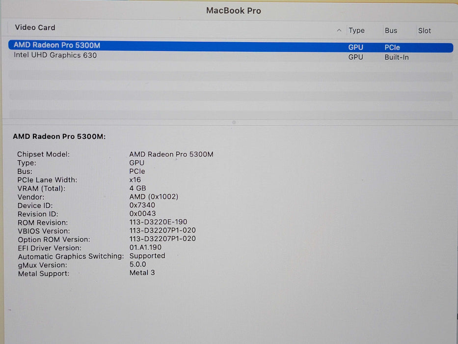 Apple Macbook Pro 2019 16" 6-Core i7-9750H@2.6GHz 16GB DDR4 500GB SSD GPU (