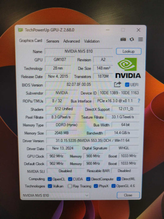 PNY NVIDIA NVS 810 4GB Graphics Card 699-5G201-0500-110 8x Mini DisplayPort !