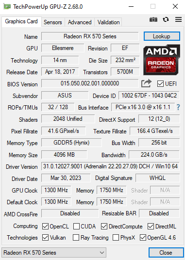 ASUS ROG Strix RX 570 Gaming OC 4GB GDDR5 Desktop Gaming Graphics Card Q