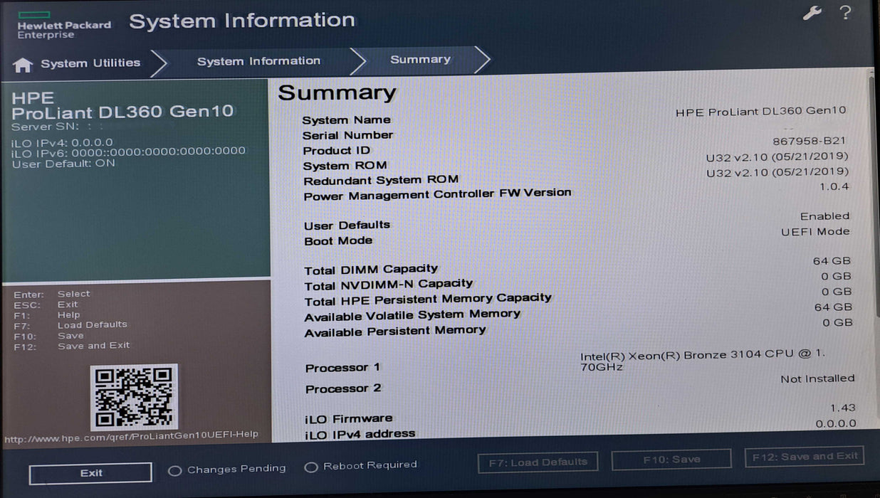 HP DL360 Gen10 | Xeon Bronze 3104 @1.70GHz, 64GB DDR4, 4x 8TB SAS, P408i-a