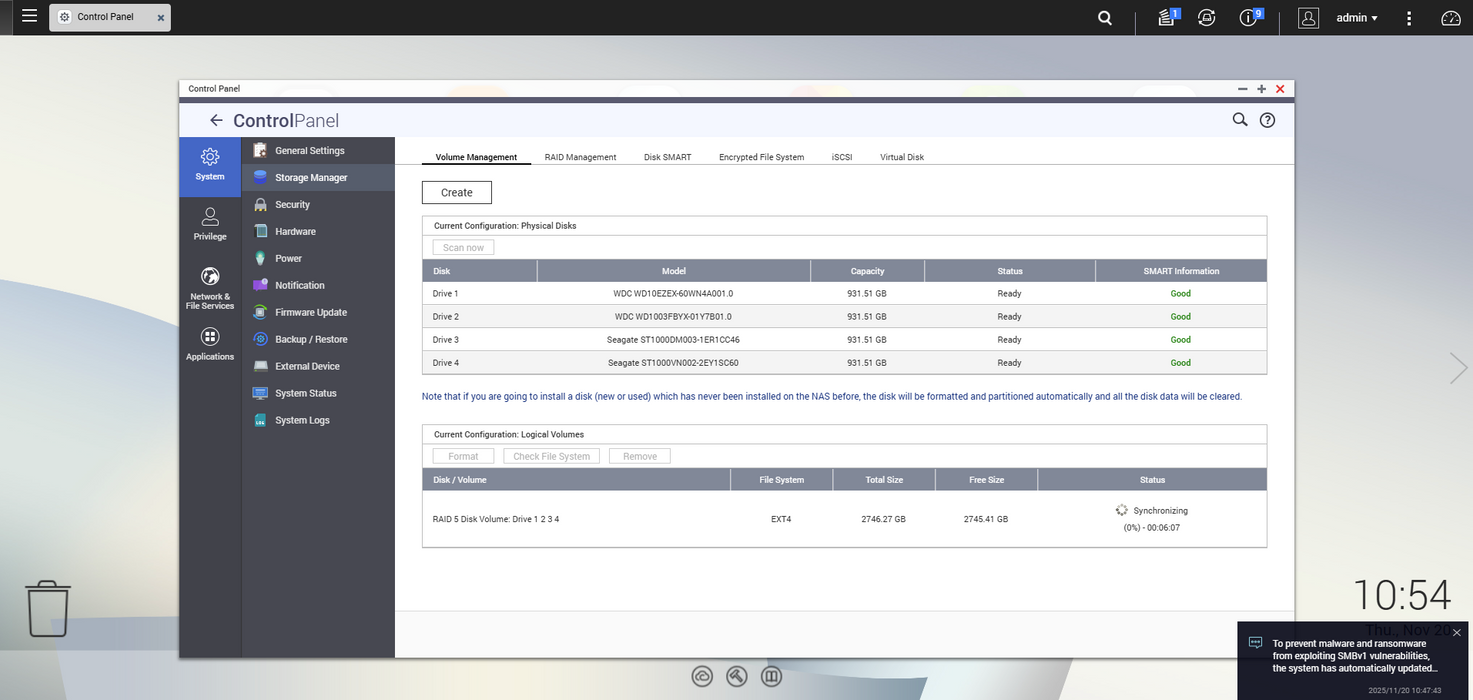 Qnap TS-412 4 Bays NAS w/ 4x1TB HDDs, No Adapter $