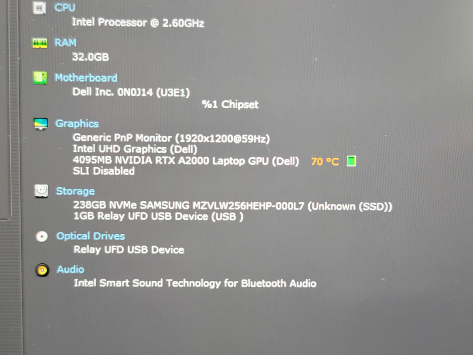 Dell Precision 5560 i9-9980HK 32GB DDR4 RTX A2000 256GB SSD READ β Lap200