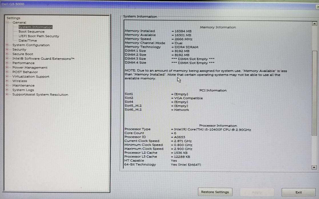 Dell G5 5000 Tower Intel i5-10400F CPU 2.90GHz 16GB RAM No HDD