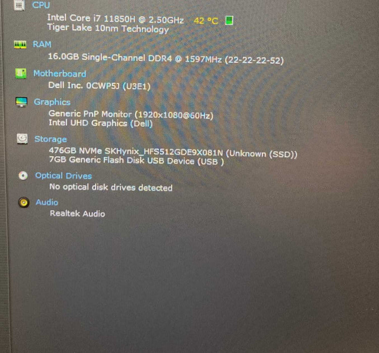Dell Latitude 5521 Core i7-11850H@2.50GHz 16GB RAM 256GB SSD  Lap200