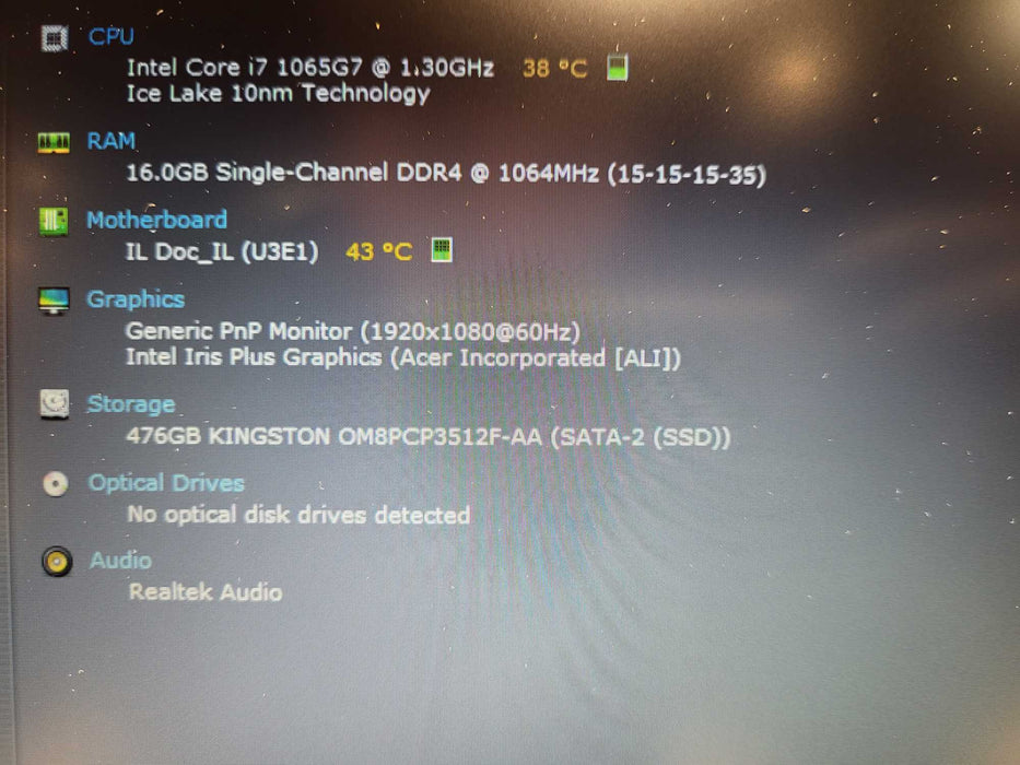 Acer Aspire A515-55 i7-1065G1@1.3GHz 16GB RAM 512GB SSD $ Lap200