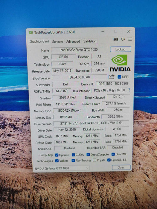 Dell NVIDIA GeForce GTX 1080 8GB GDDR5X 3xDisplayPort 1xHDMI 1xDVI  !