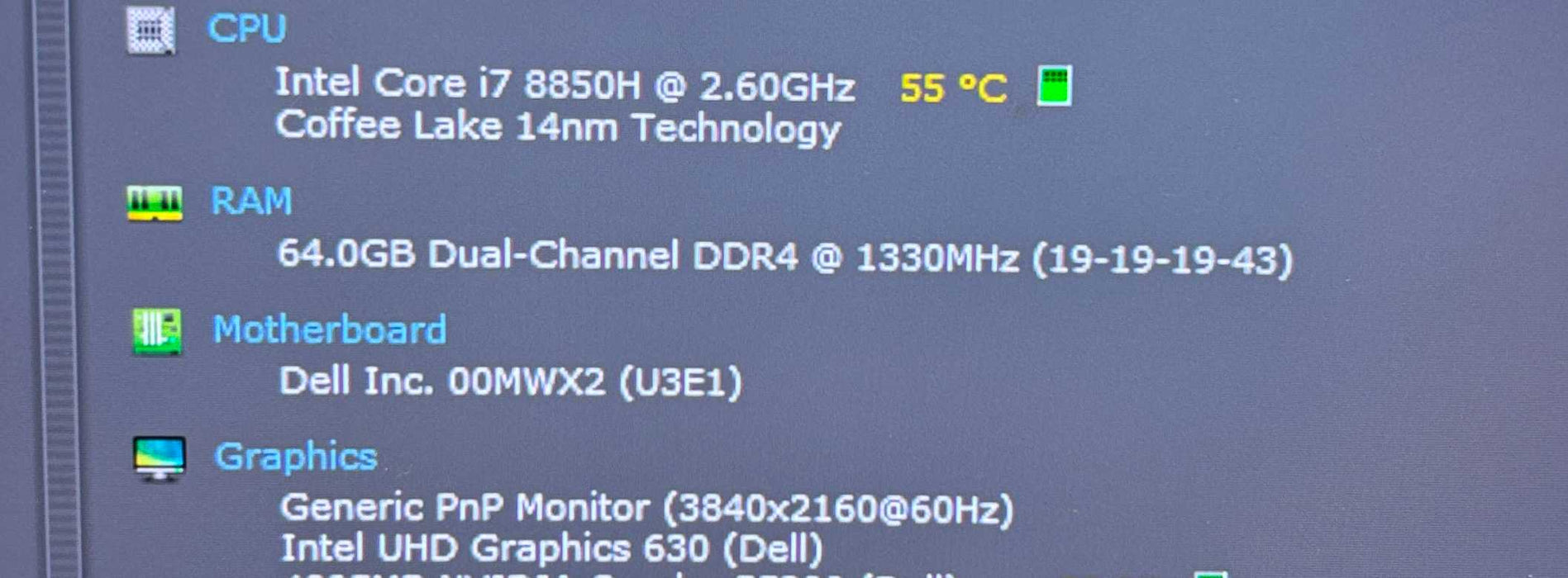 Dell Precision 7730 4K i7-8850H QUADRO P5200 16GB GPU 64GB RAM 512GB SSD  Lap200