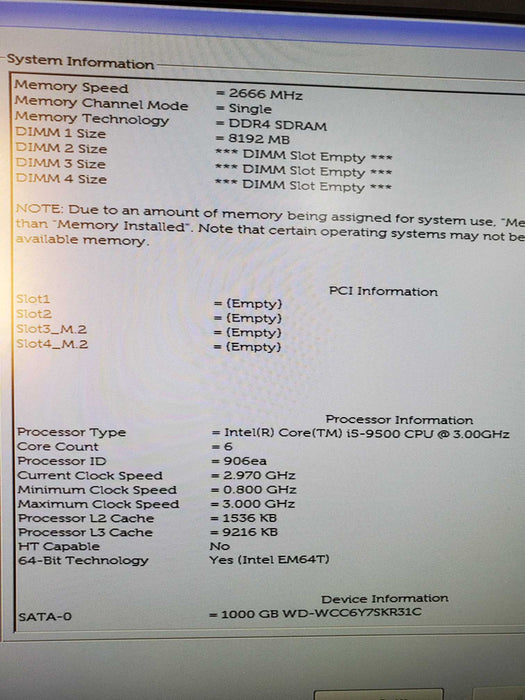 Dell Optiplex 7070 SFF Desktop i5-9500@3.00GHz 8GB Ram 1TB HDD NO OS