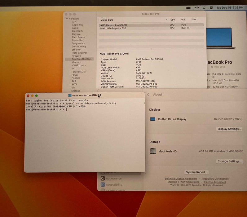 Apple MacBook Pro 16' 2019 i9-9980HK 32GB 512SSD  Radeon Pro 5300M 4GB READ