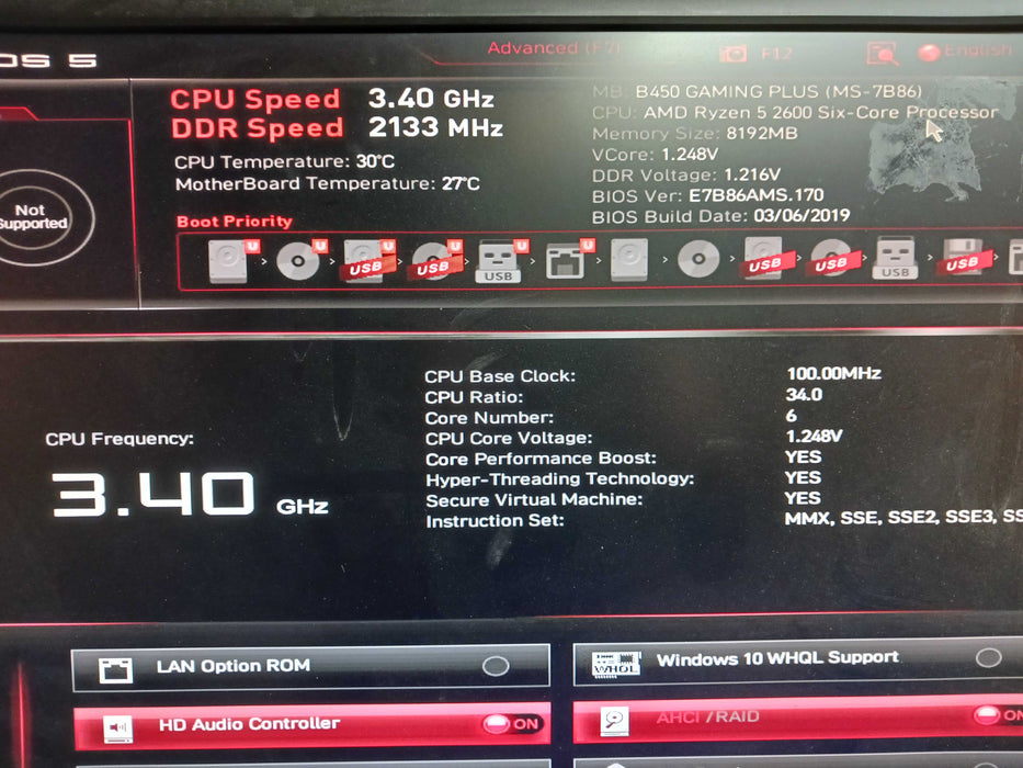 Corsair Custom Tower MSI B450 Gaming Plus AMD Ryzen 5 2600 8GB DDR4 No HDD