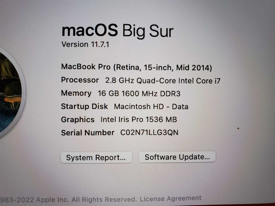 Apple MacBook Pro 15" Retina I7@2.8 16GB RAM 1TB HDD A1398 2014 MID