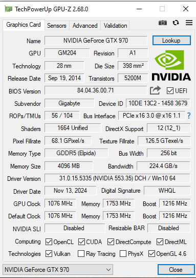 Gigabyte GeForce GTX 970 Mini ITX OC 4GB GDDR5 GV-N970IXOC-4GD GPU