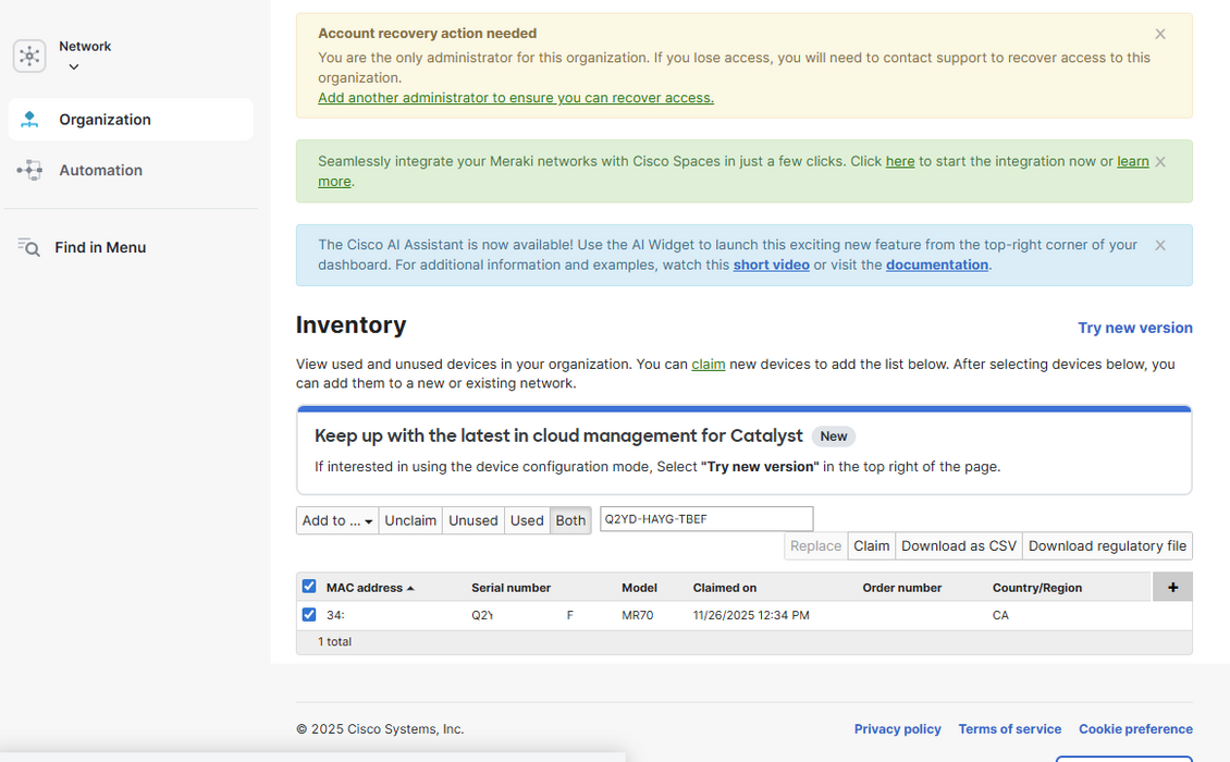 Cisco Meraki MR70-HW Cloud Managed Wireless Access Point *Unclaimed* $