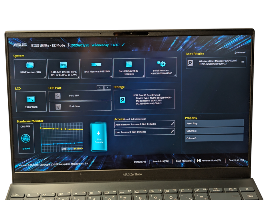 ASUS ZenBook UX425EA Intel Core i5-1135G7 8GB RAM 256GB NVMe  Q- Lap200