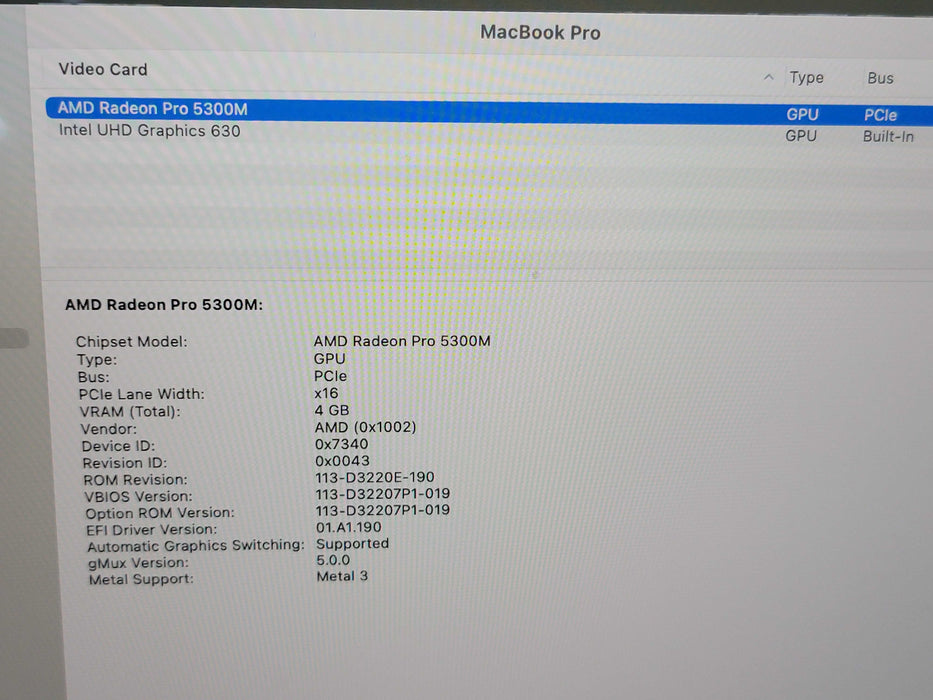 Apple Macbook Pro 2019 16" 6-Core i7-9750H @ 2.6GHz 16GB DDR4 500GB SSD GPU (