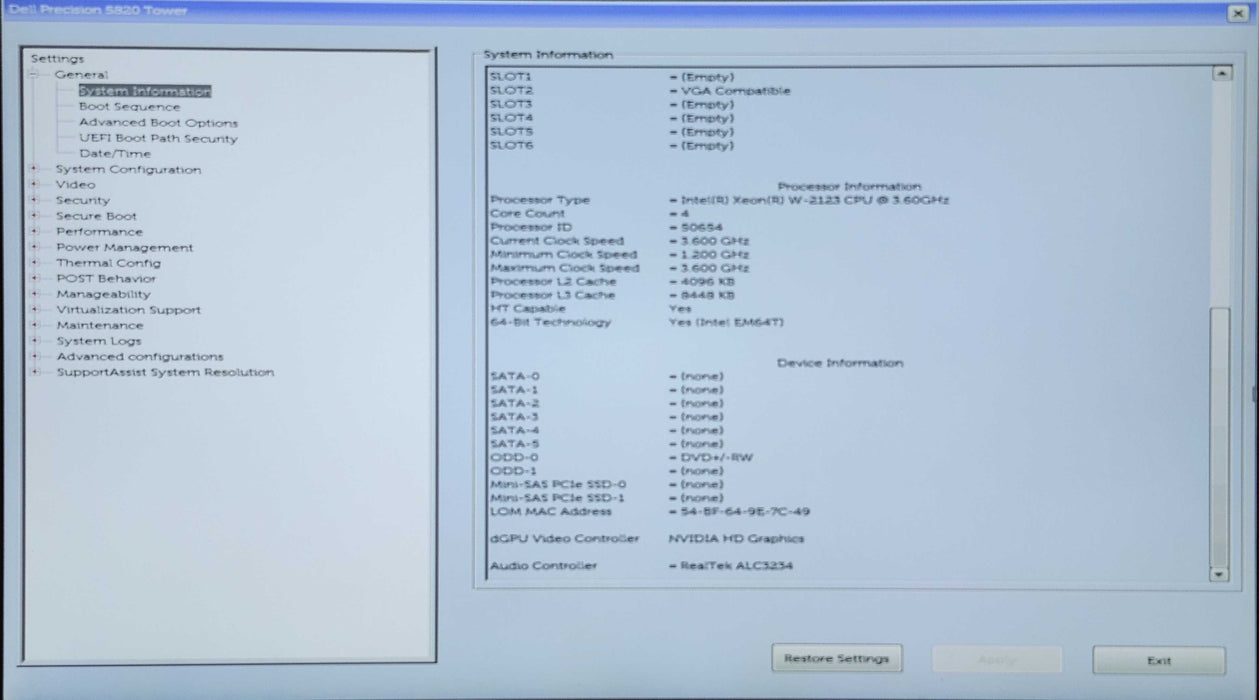 Dell Precision 5820 Tower, Xeon W-2123 3.60GHz, 16GB DDR4, K4200, 950W