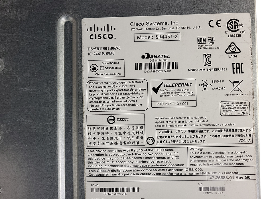 Cisco ISR4451-X/K9 V06 Integrated Services Router w/ NIM-SSD Network Module No SSD $